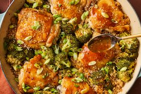 an overhead image of the Orange Chicken & Broccoli Skillet