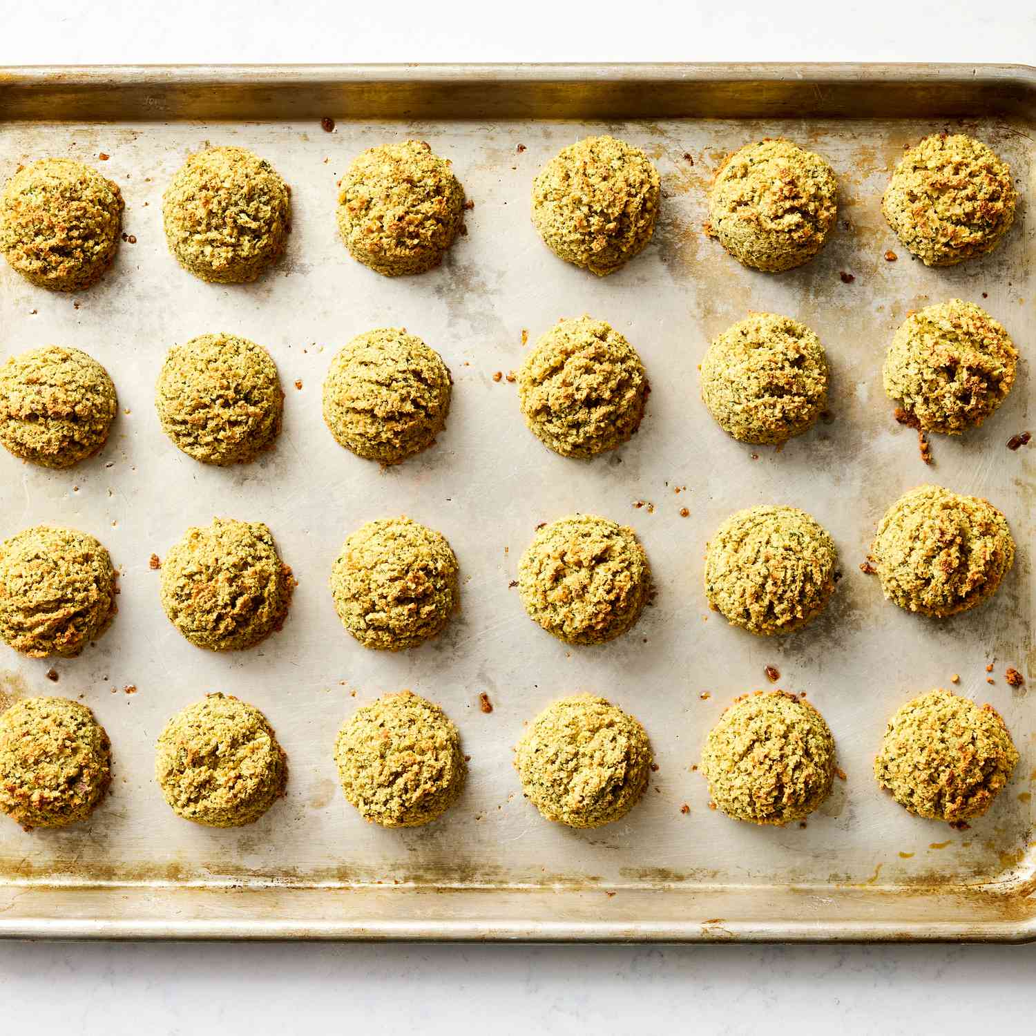 Baked falafel on a baking sheet