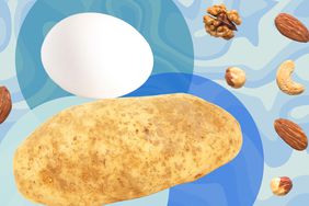A image of a potato, egg and nuts