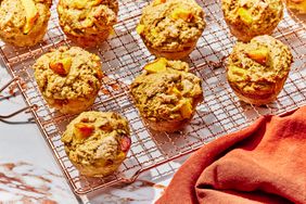 a recipe photo of the High-Protein Peach Muffins