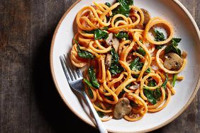 Sweet Potato Carbonara with Spinach & Mushrooms