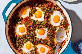Baked Eggs in Tomato Sauce with Kale