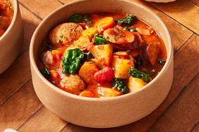a recipe photo of the Kale Sausage Stew served in a bowl