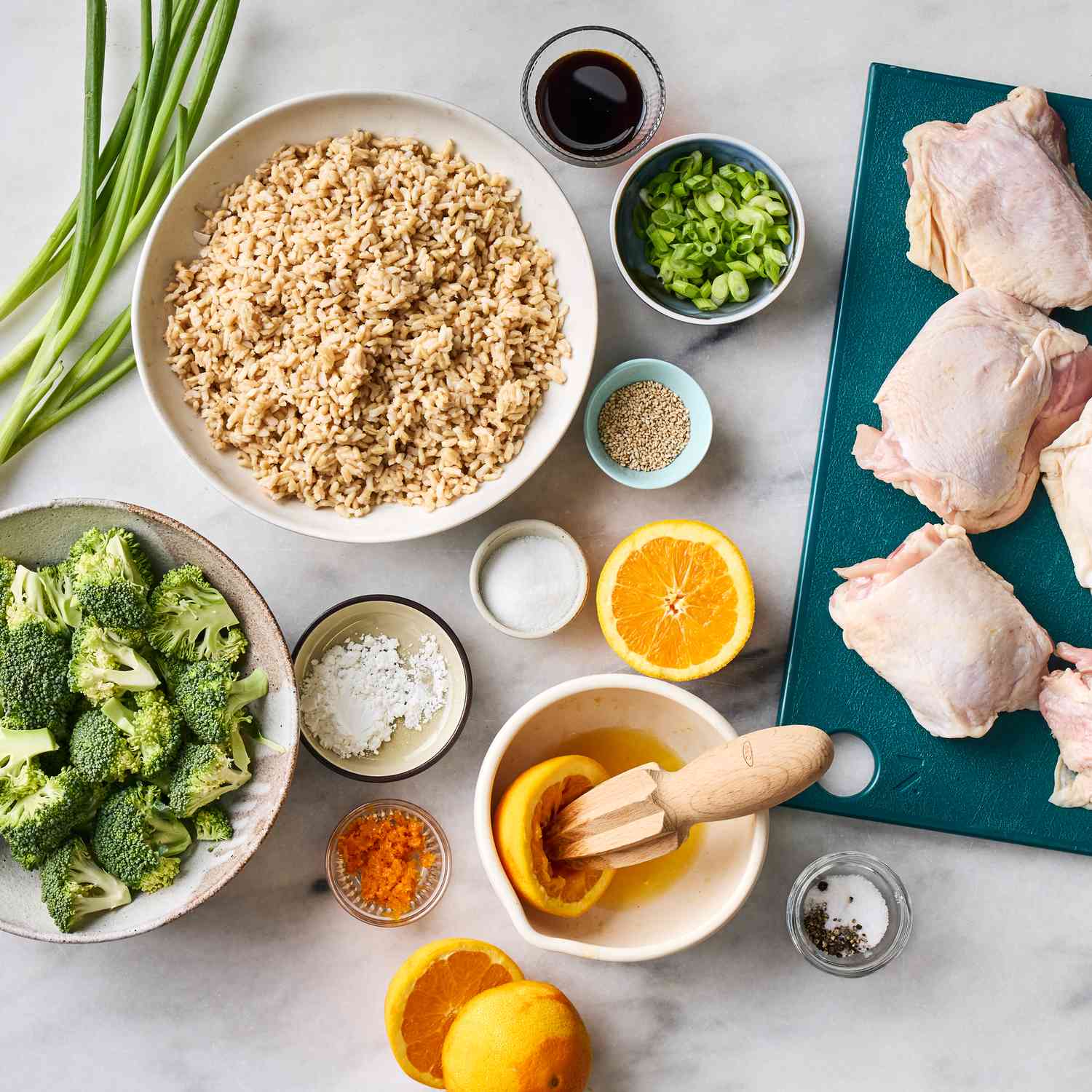 an image of the ingredients to make the Orange Chicken & Broccoli Skillet