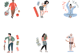 Illustration of various people doing healthy things