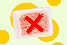 a photo of ground turkey with a red X over it