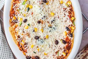 Overhead photo of chilaquiles casserole