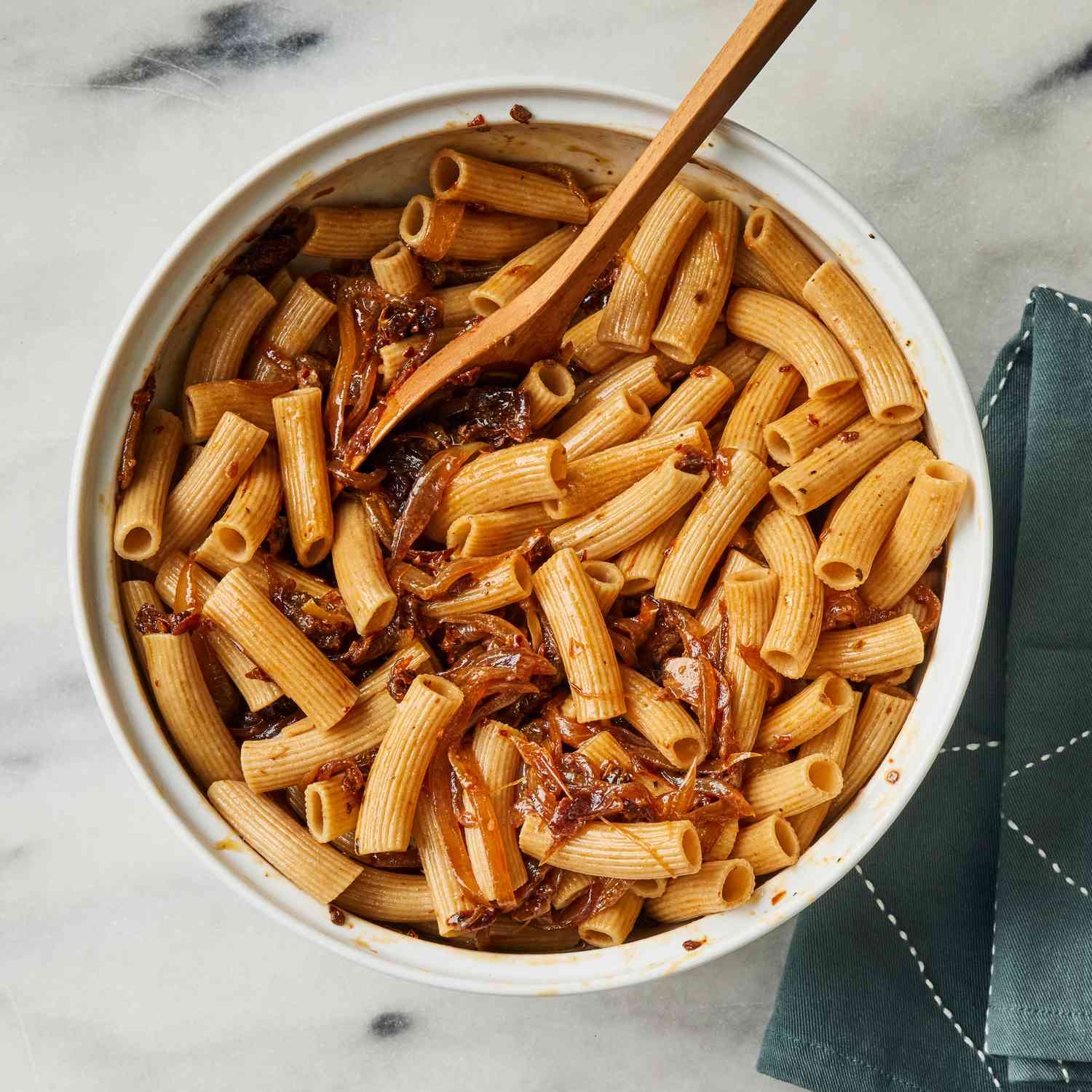 a photo of the pasta ingredients being stirred together