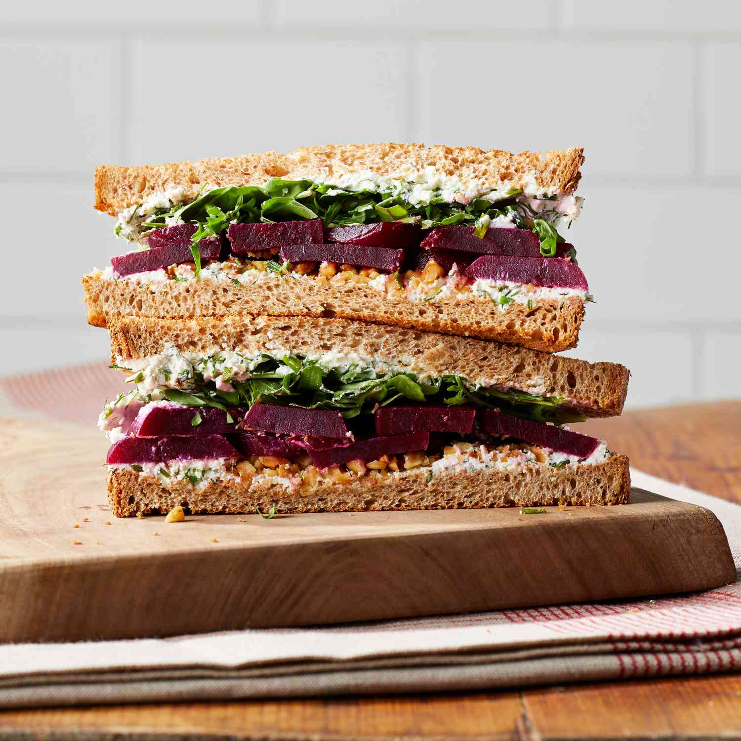 Pickled Beet, Arugula, and Herb Goat Cheese Sandwich