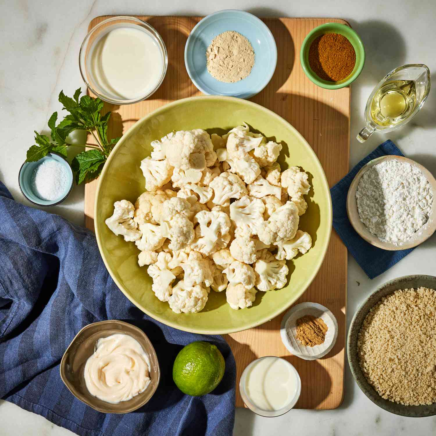 a photo of the ingredients to make Crispy Curried Cauliflower Bites