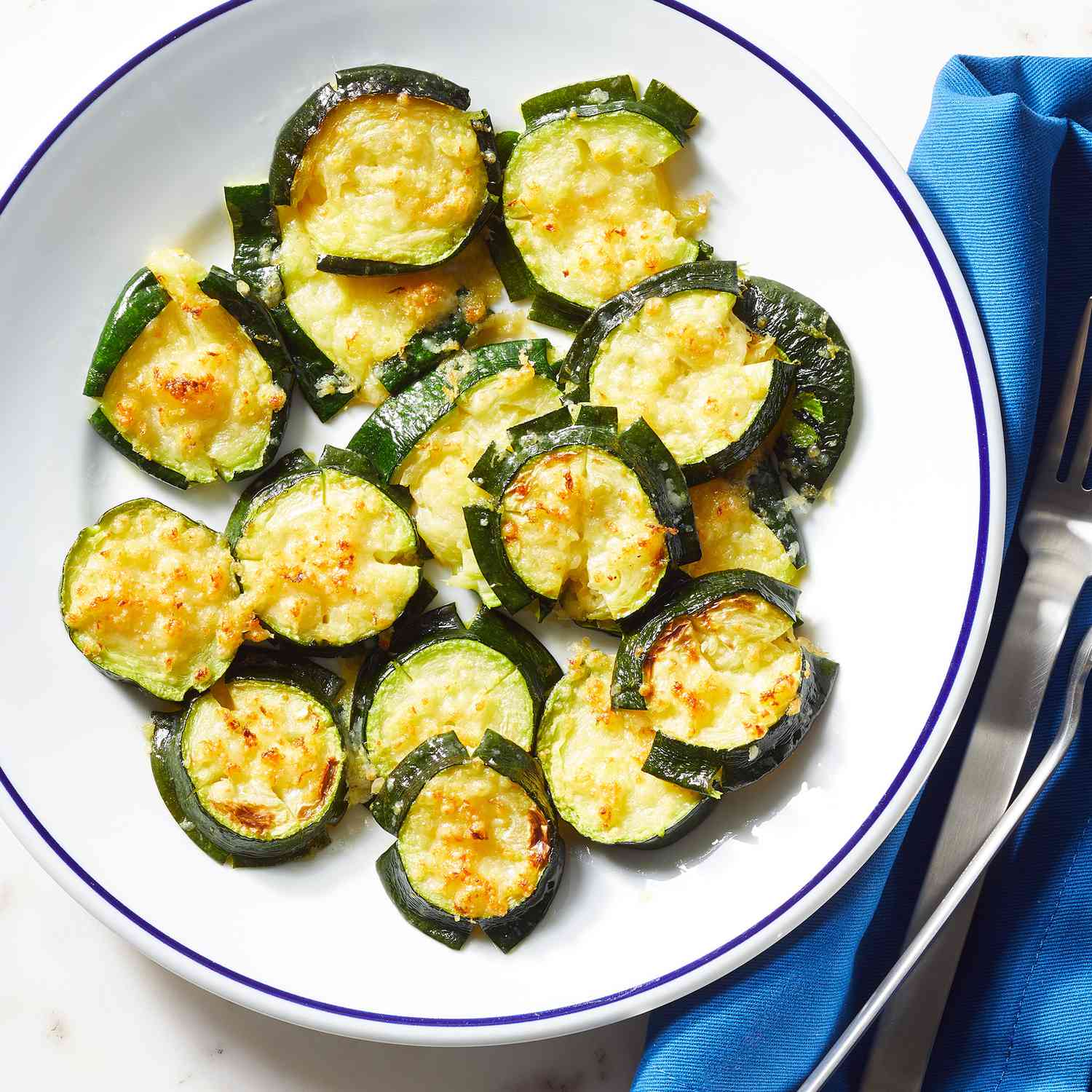 Smashed Lemon-Garlic Zucchini with Parmesan