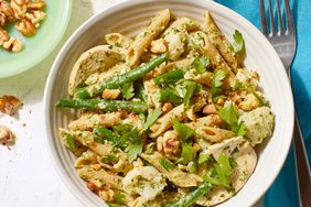 Chicken and Vegetable Penne with Parsley-Walnut Pesto