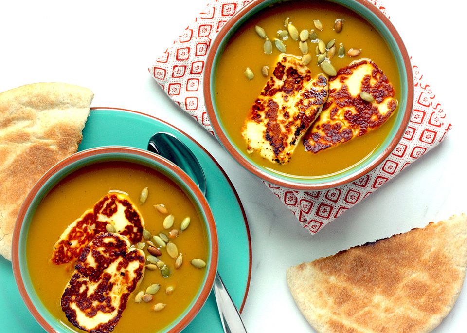 Butternut squash soup with halloumi