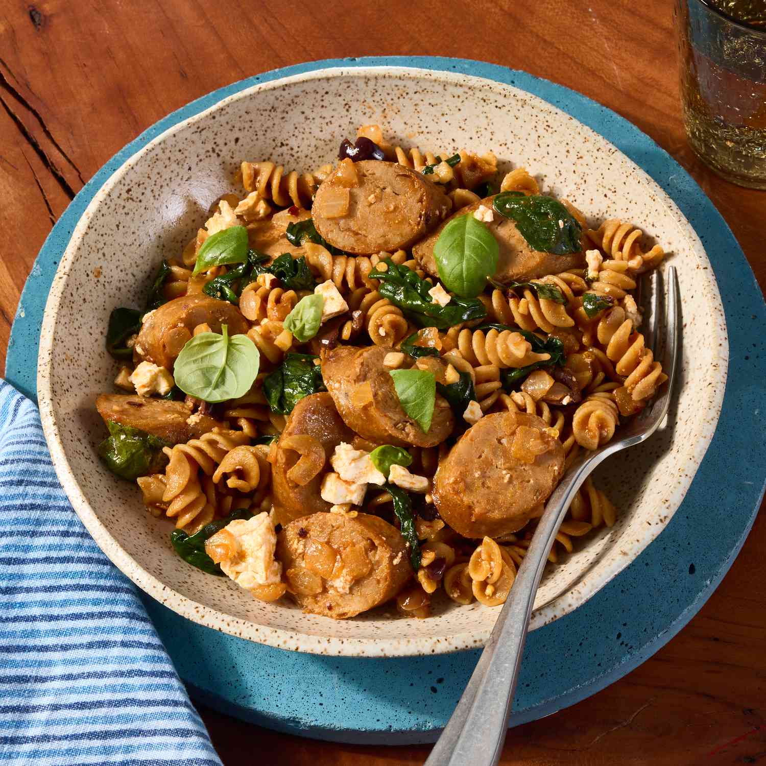 an image of the One-Pot Spinach, Chicken Sausage & Feta Pasta