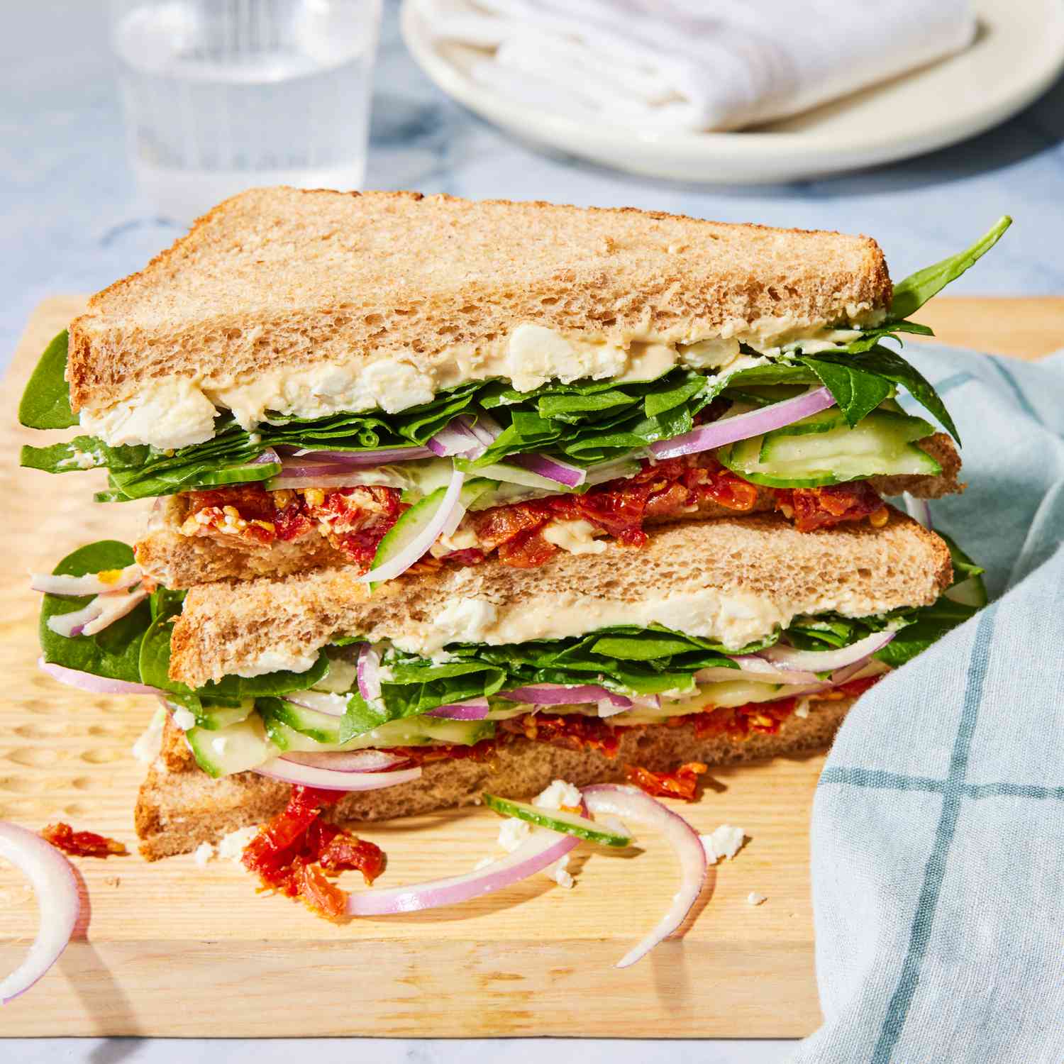 a recipe photo of the Spinach, Sun-Dried Tomato & Cucumber Sandwich