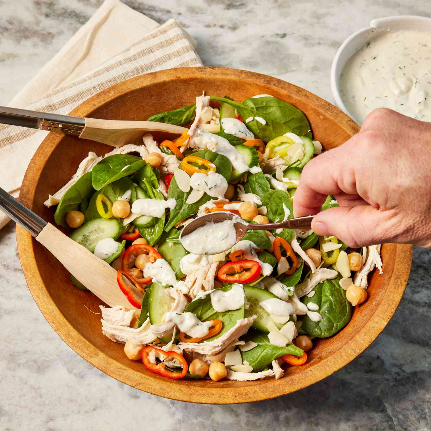 a recipe photo of the Chicken & Spinach Salad with Creamy Feta Dressing