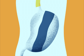 An abstract illustration of a person's mid section with their stomach exposed