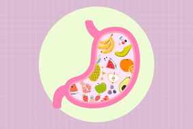 an illustration of a stomach filled with fruits