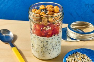 Image of Everything Bagel Cottage Cheese Snack Jar with Bell Peppers and Chickpeas