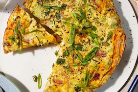 Overhead photo of Bacon & Brussels Sprouts Quiche