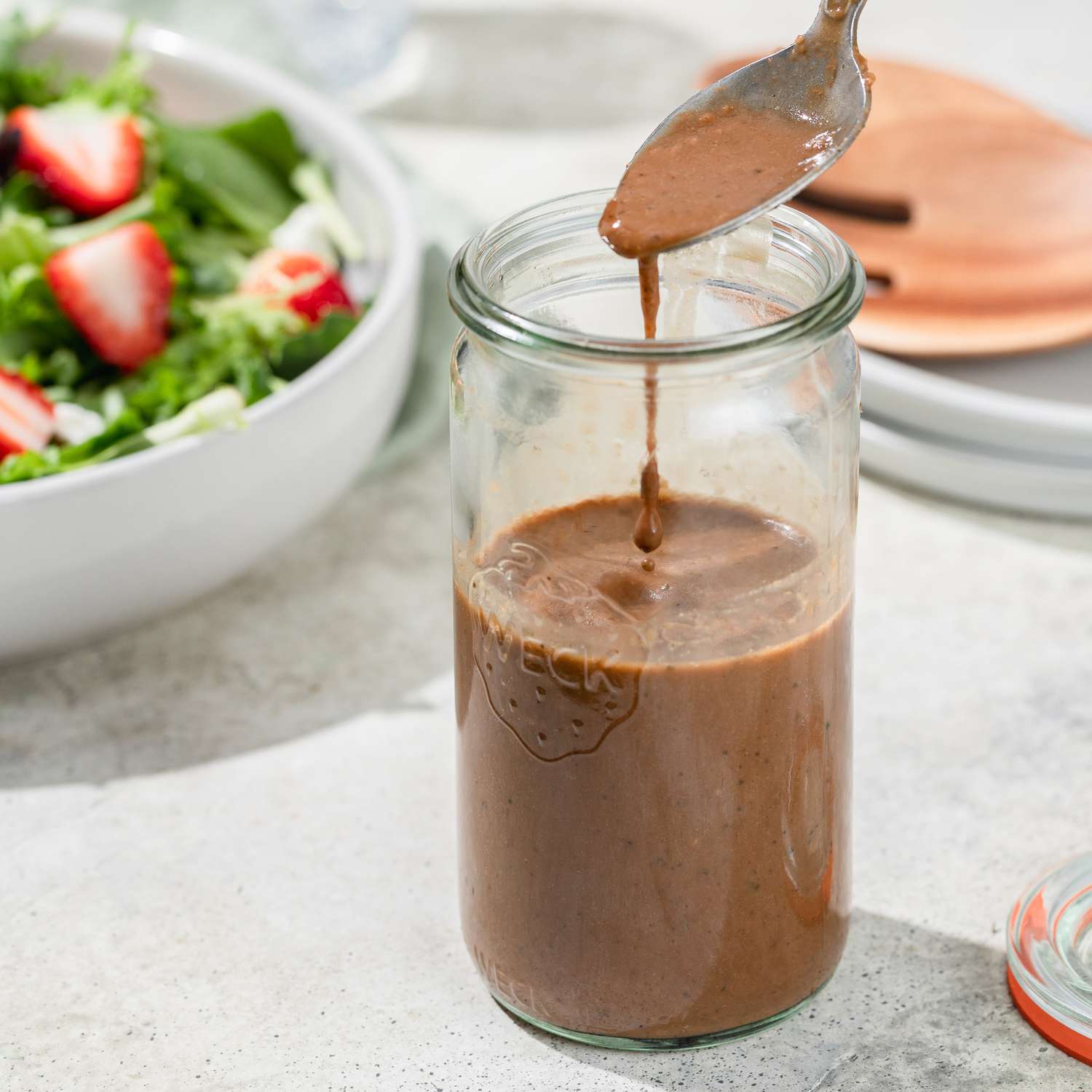 a recipe photo of the Balsamic Vinaigrette in a jar