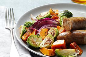 roasted autumn vegetables & chicken sausage for two