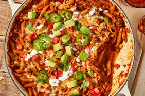an image of the Taco Pasta Bake in a skillet