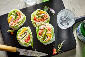 Low-Carb Chicken and Cheddar Lettuce Wraps on a cutting board