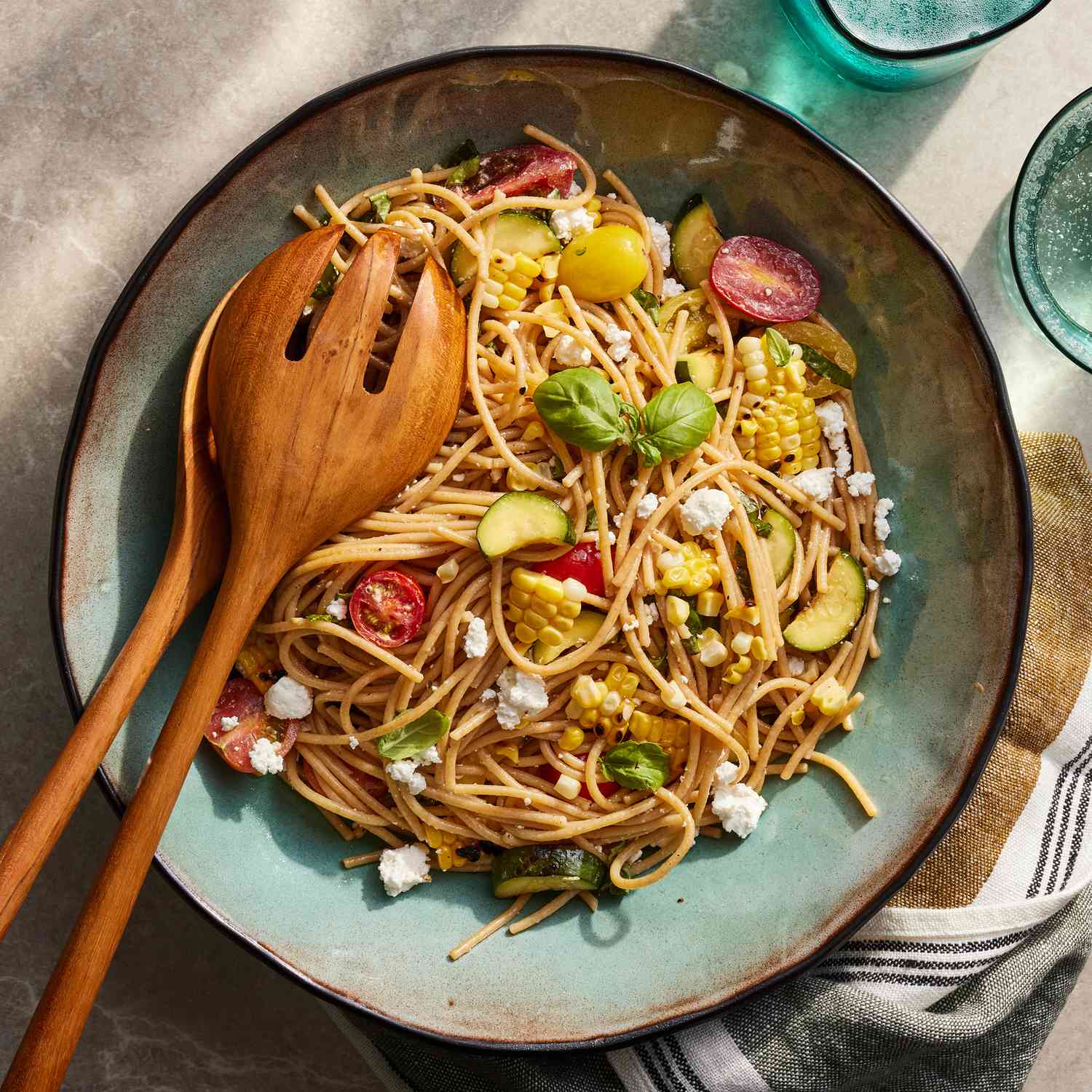 Tomato, Corn & Basil Spaghetti Salad