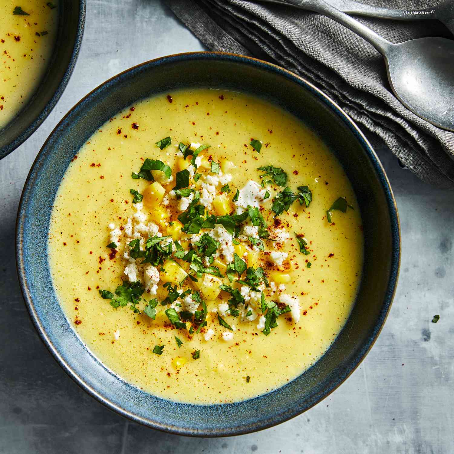 Creamy Corn Soup with Jalape&ntilde;os & Cotija
