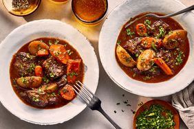 Two bowls of beef and potato stew