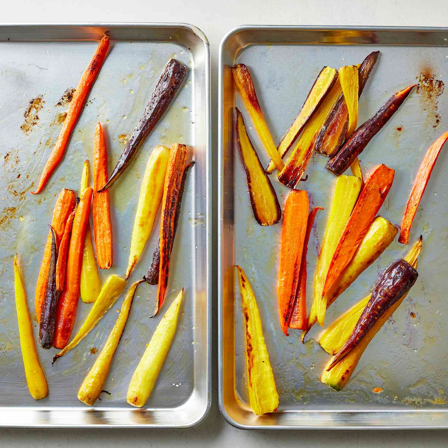 an image of the roasted carrots on a baking sheet