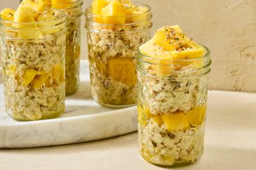 a recipe photo of High-Protein Mango & Tahini Overnight Oats