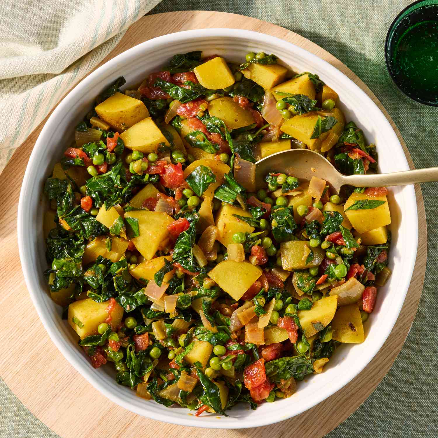 a recipe photo of the Saag Aloo Matar