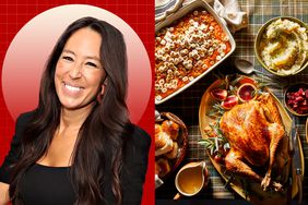 a side by side of Joanna Gaines and her Thanksgiving food