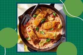 A recipe photo of the 20-Minute Creamy Tomato Salmon Skillet.