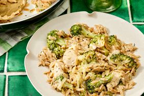 an image of the Cheesy One-Pot Chicken-Broccoli Orzo