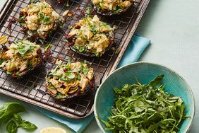 Mediterranean Portobello Mushroom Pizzas with Arugula Salad