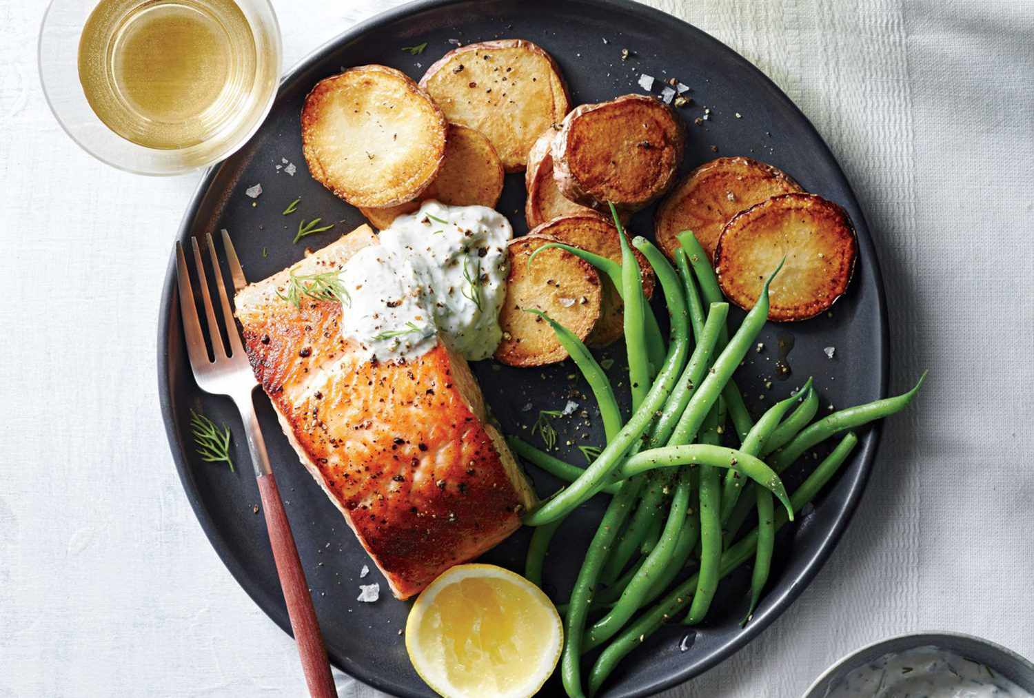 A photo of Salmon with Potatoes & Horseradish Sauce