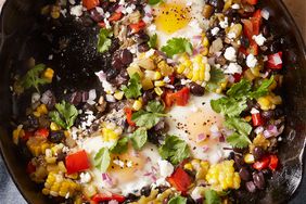 black bean corn poached egg