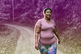 a photo of a woman walking outside