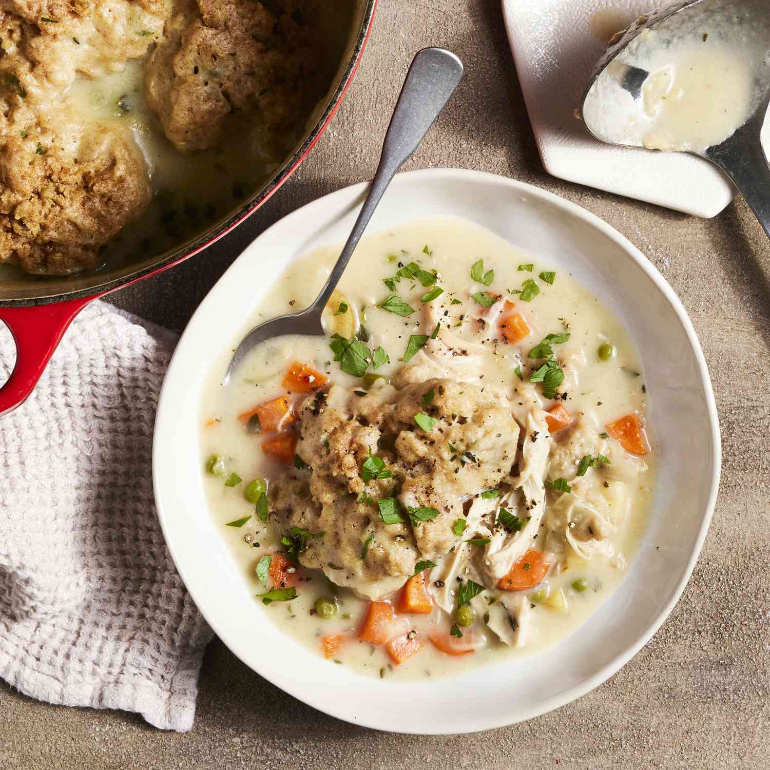 a recipe photo of Chicken & Dumplings Soup in a bowl