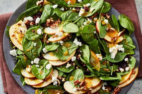 Apple-Cranberry Spinach Salad with Goat Cheese recipe on a plate