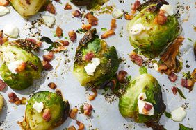a recipe photo of the Crispy Smashed Brussels Sprouts with Goat Cheese and Pancetta