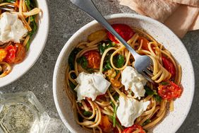 a recipe photo of the Burrata Pasta with Cherry Tomatoes & Spinach